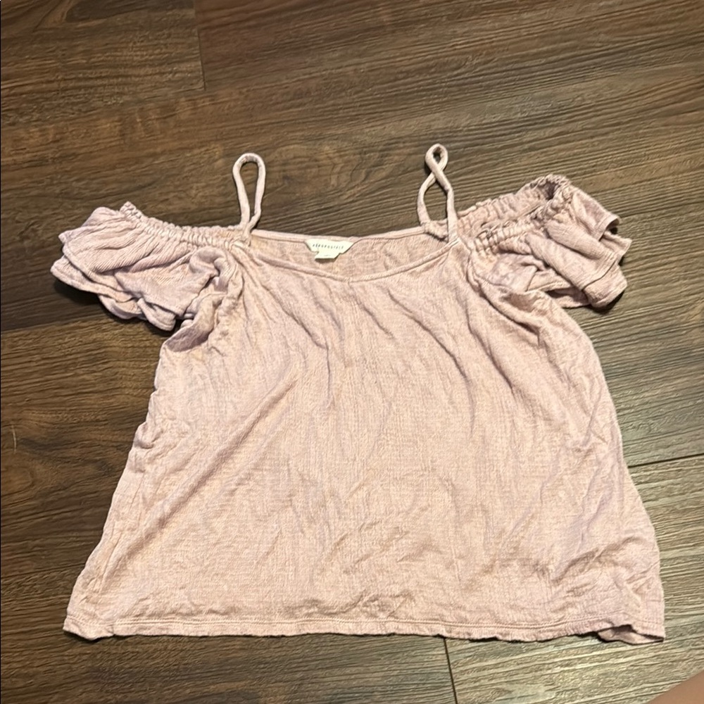 Aeropostale Light Pink Ruffle Off The Shoulder Blouse